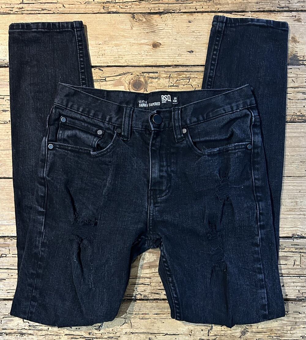 rsq black seattle skinny distressed mens size 28x30